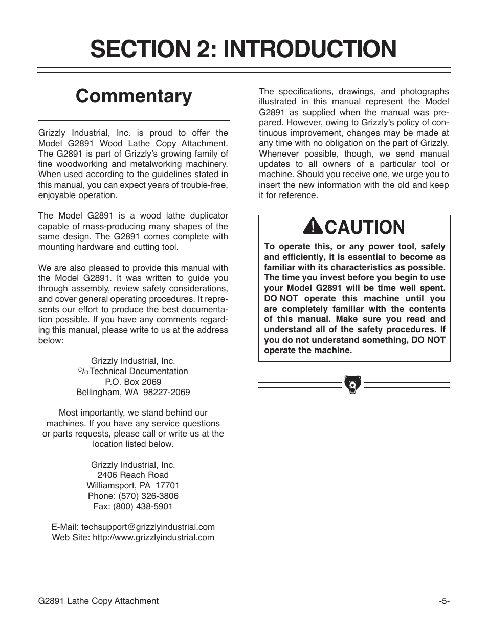 Commentary | Grizzly G2891 User Manual | Page 7 / 26