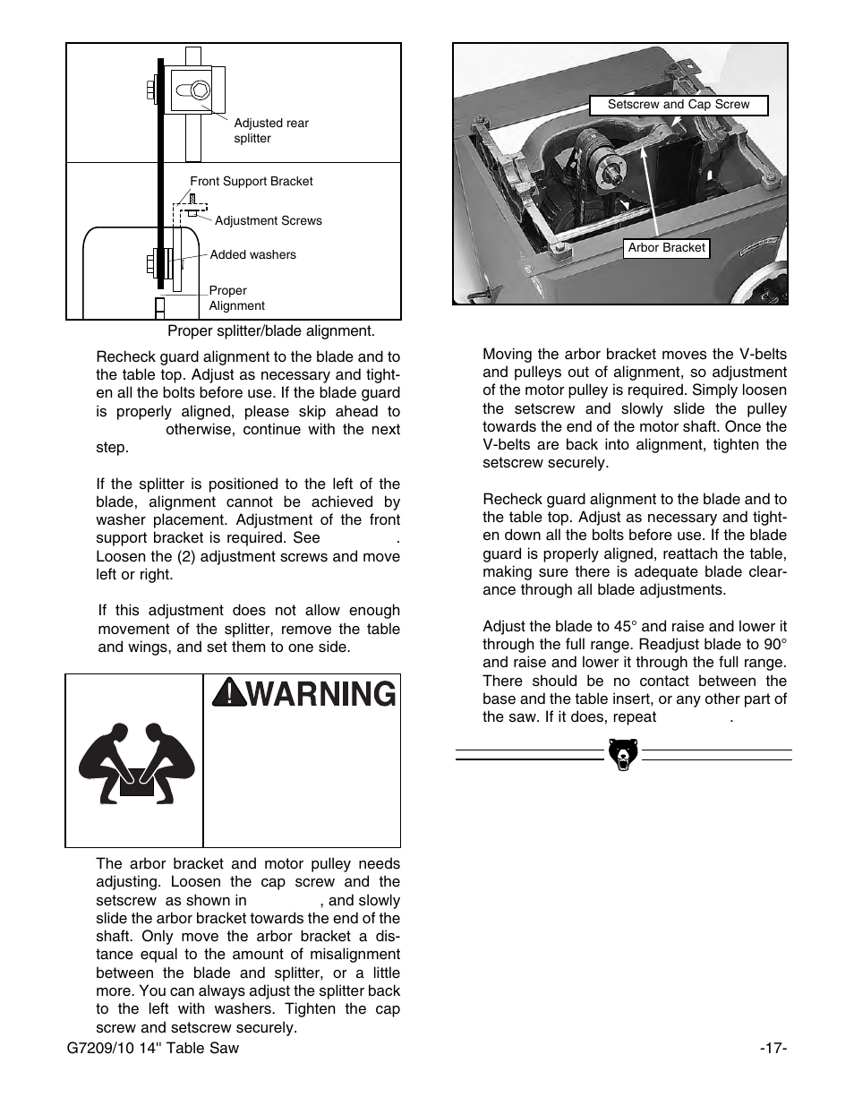 Grizzly 14" Professional Cabinet Saw G7209 User Manual | Page 19 / 52