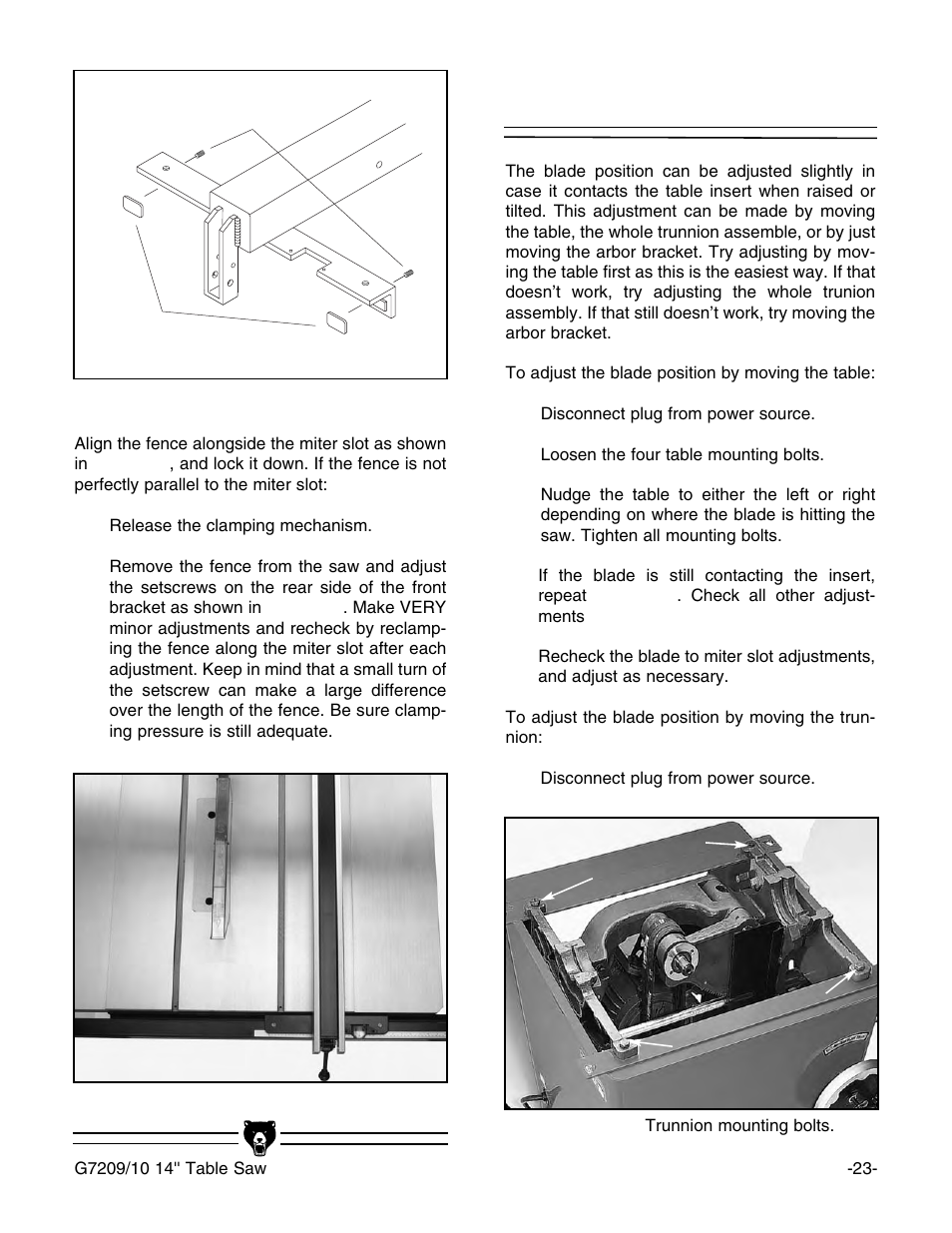 Blade alignment | Grizzly 14" Professional Cabinet Saw G7209 User Manual | Page 25 / 52