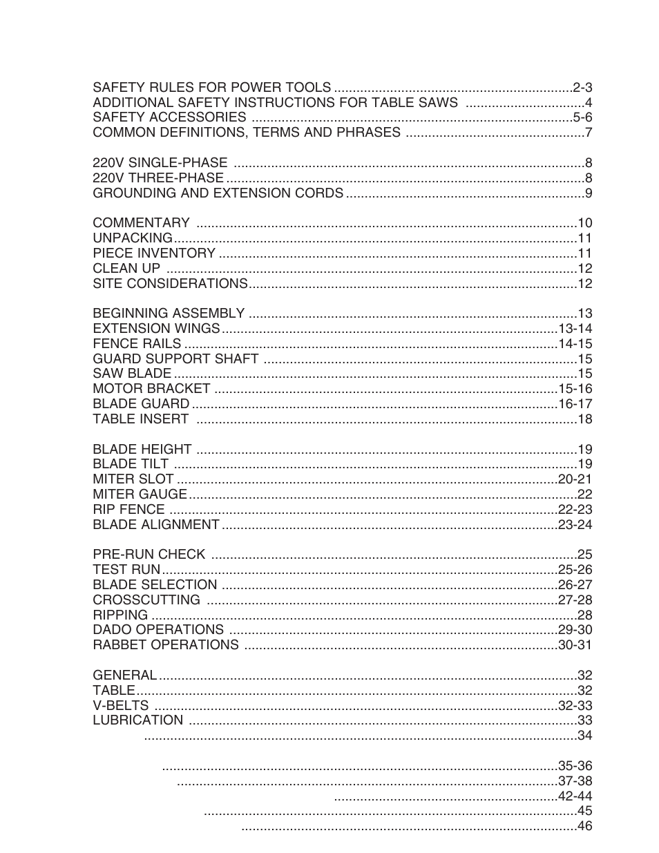 Grizzly 14" Professional Cabinet Saw G7209 User Manual | Page 3 / 52