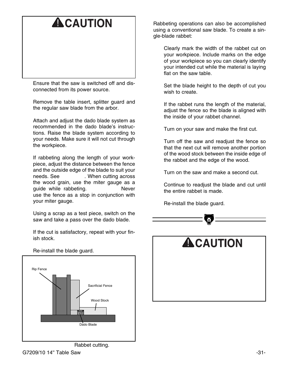 Grizzly 14" Professional Cabinet Saw G7209 User Manual | Page 33 / 52