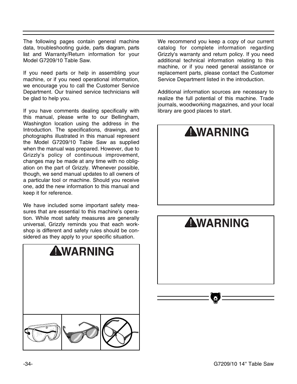 Grizzly 14" Professional Cabinet Saw G7209 User Manual | Page 36 / 52