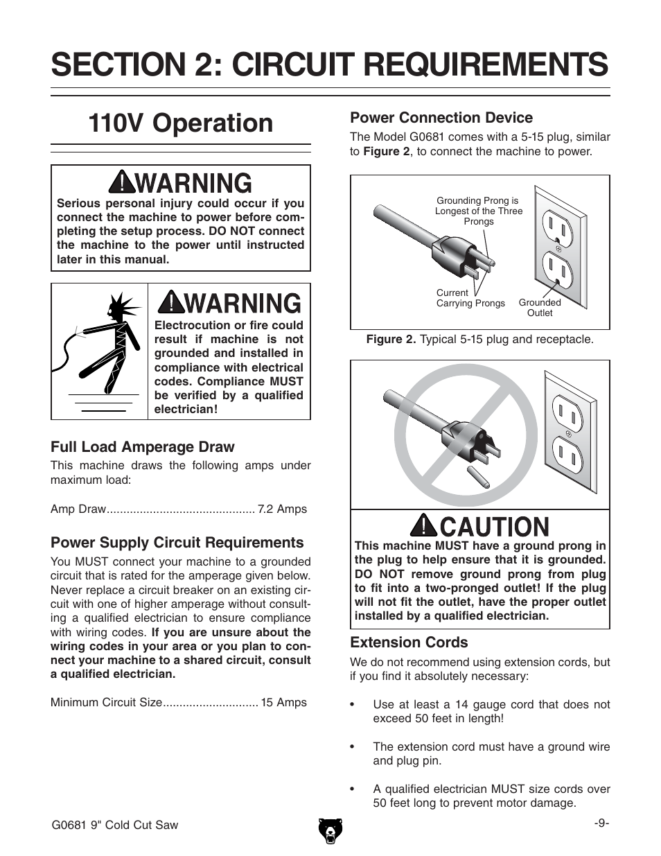 110v operation | Grizzly G0681 User Manual | Page 11 / 44