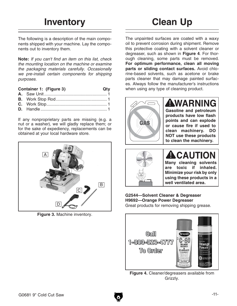 Inventory, Clean up | Grizzly G0681 User Manual | Page 13 / 44