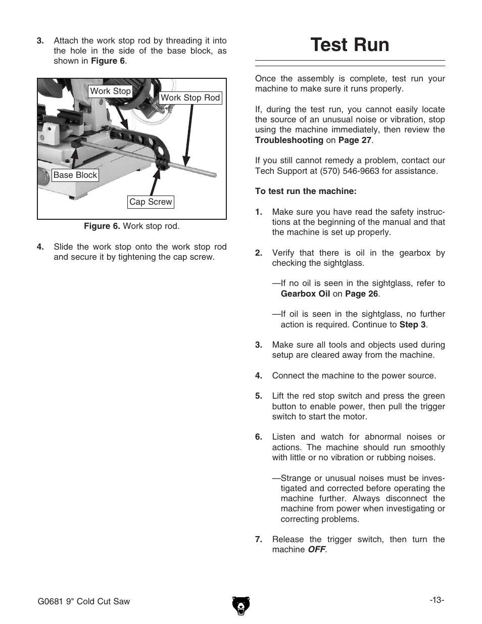 Test run | Grizzly G0681 User Manual | Page 15 / 44