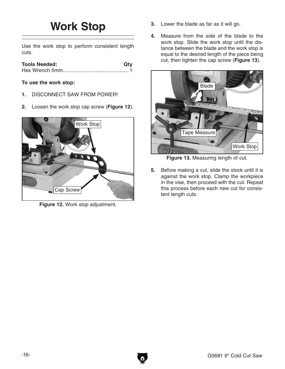 Work stop | Grizzly G0681 User Manual | Page 18 / 44