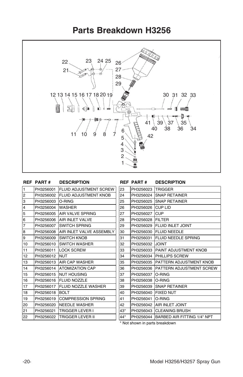 Parts breakdown h3256 | Grizzly H3257 User Manual | Page 20 / 24