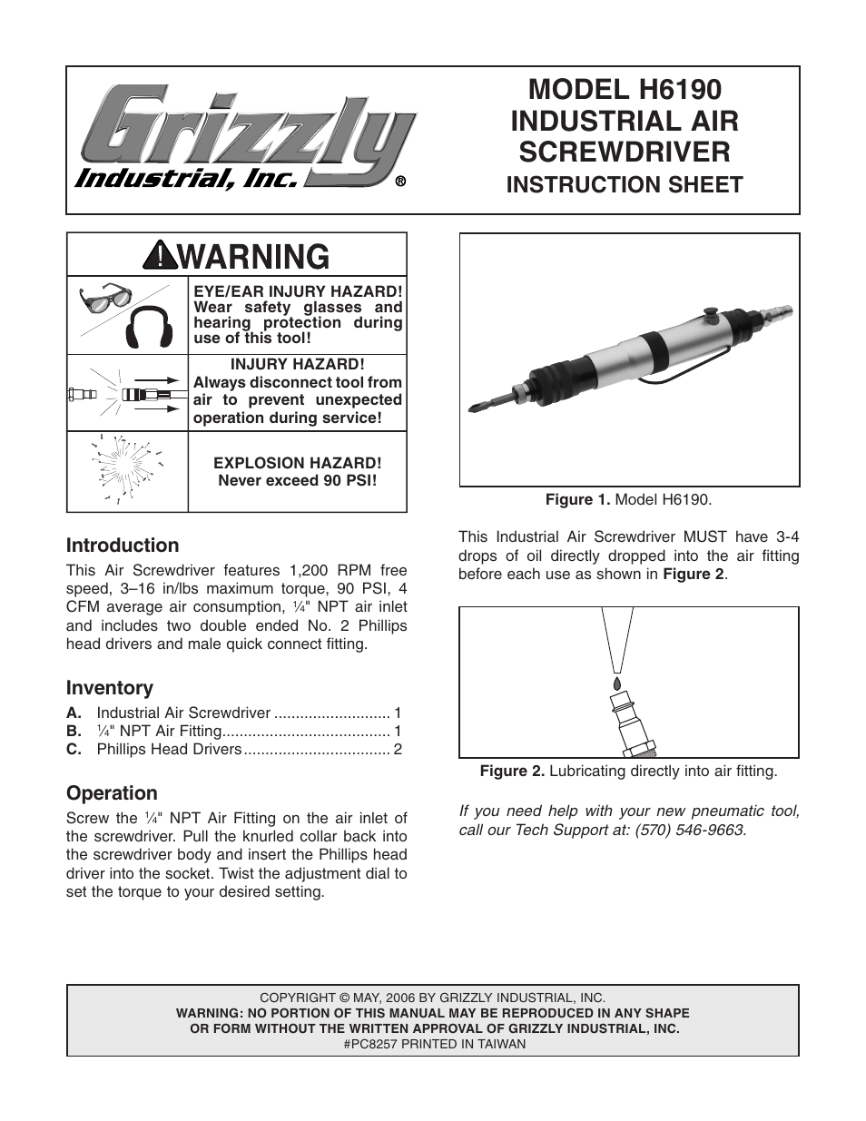 Grizzly H6190 User Manual | 2 pages