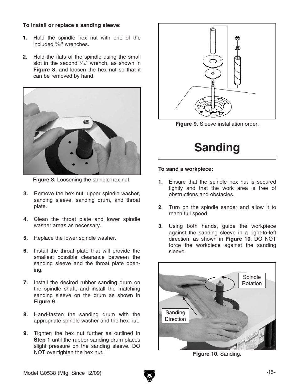 Sanding | Grizzly G0538 User Manual | Page 17 / 28