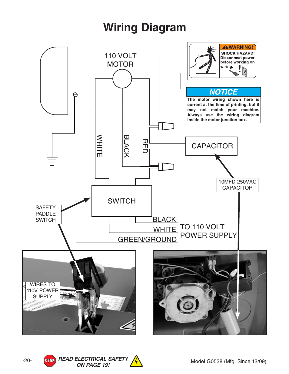 Wiring diagram | Grizzly G0538 User Manual | Page 22 / 28