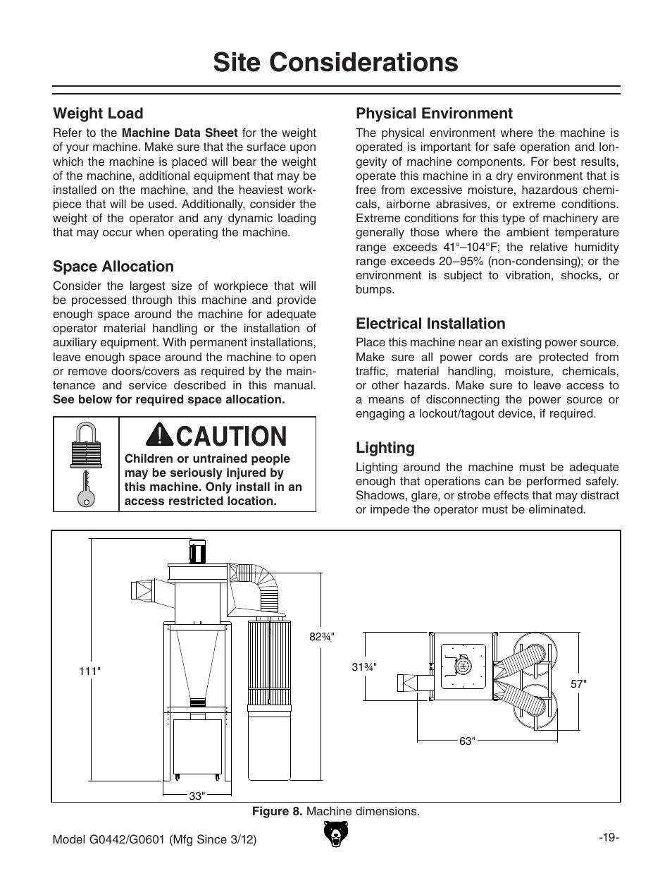 Site considerations | Grizzly G0442 User Manual | Page 21 / 60