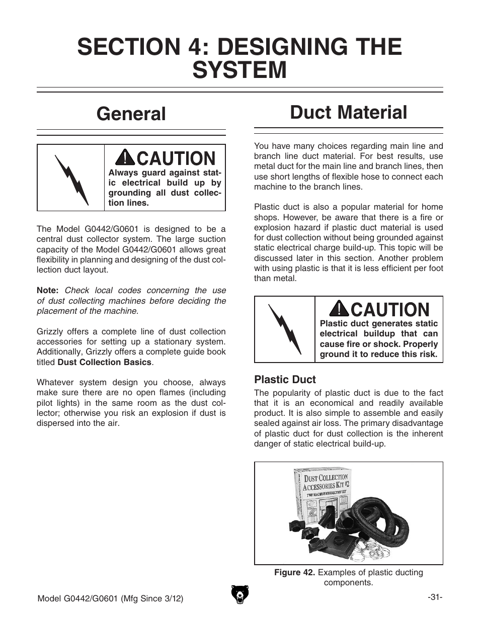 General duct material | Grizzly G0442 User Manual | Page 33 / 60