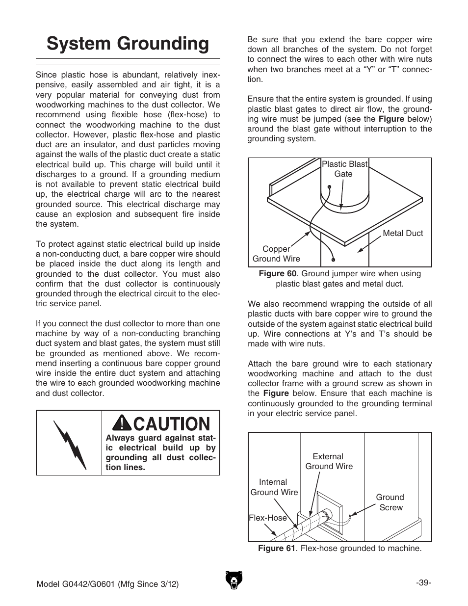 System grounding | Grizzly G0442 User Manual | Page 41 / 60