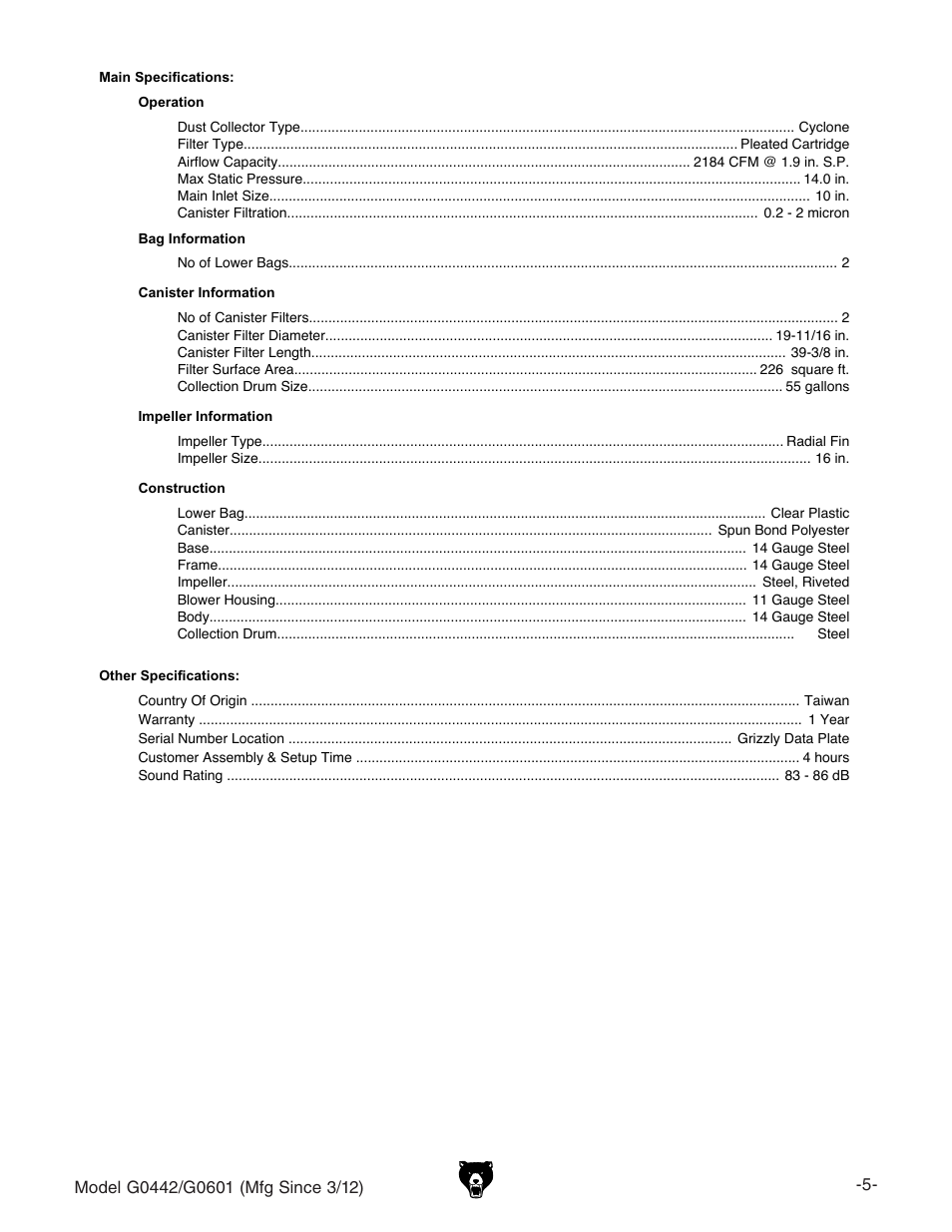 Grizzly G0442 User Manual | Page 7 / 60