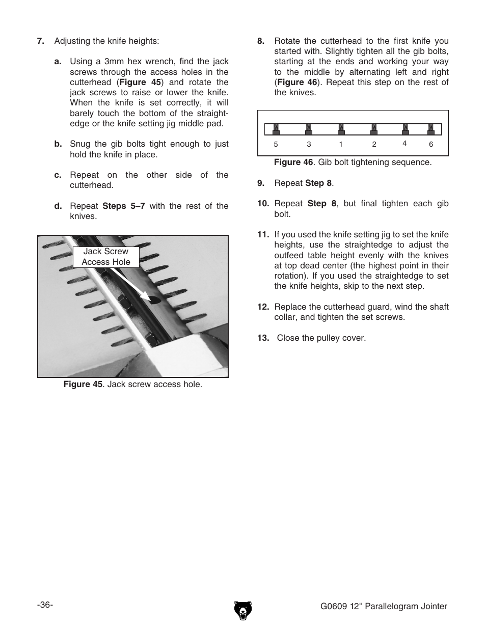 Grizzly 12" Parallelogram Jointer G0609 User Manual | Page 39 / 61