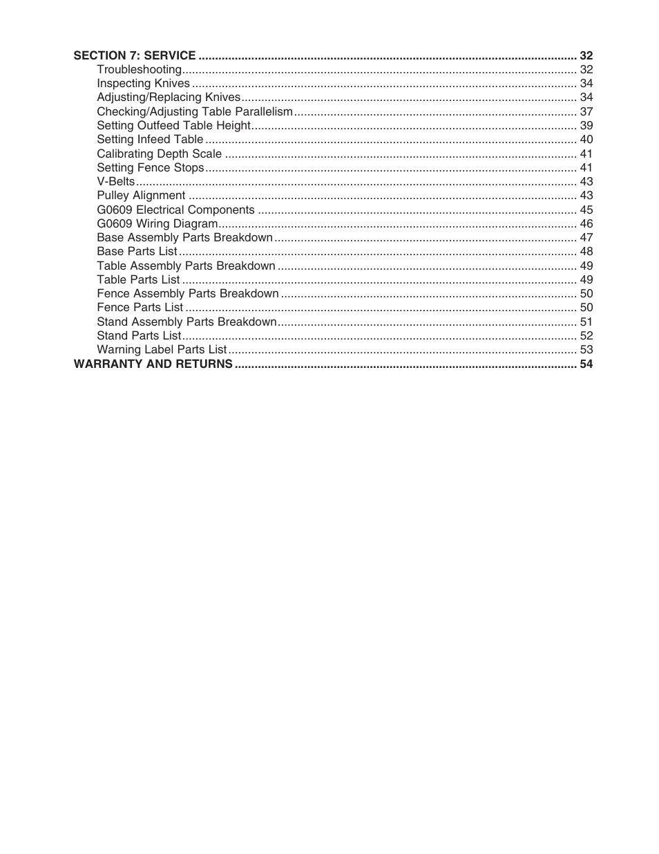 Grizzly 12" Parallelogram Jointer G0609 User Manual | Page 5 / 61