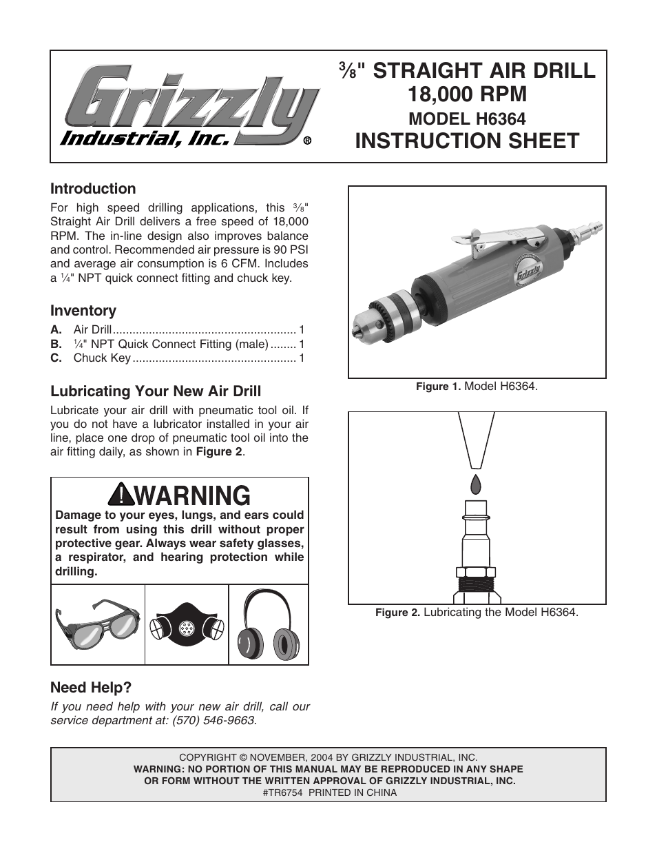 Grizzly H6364 User Manual | 2 pages