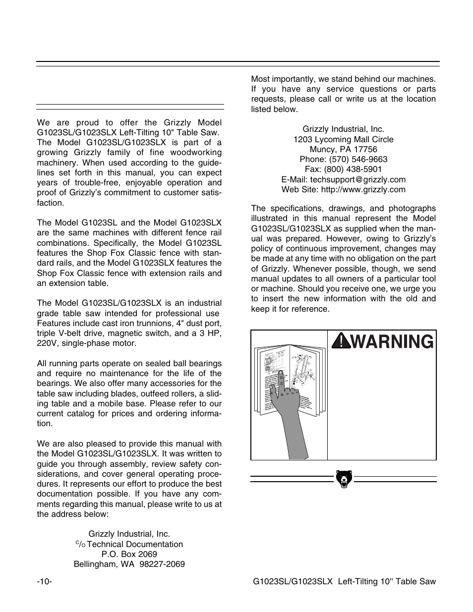 Commentary | Grizzly G1023SL User Manual | Page 12 / 50