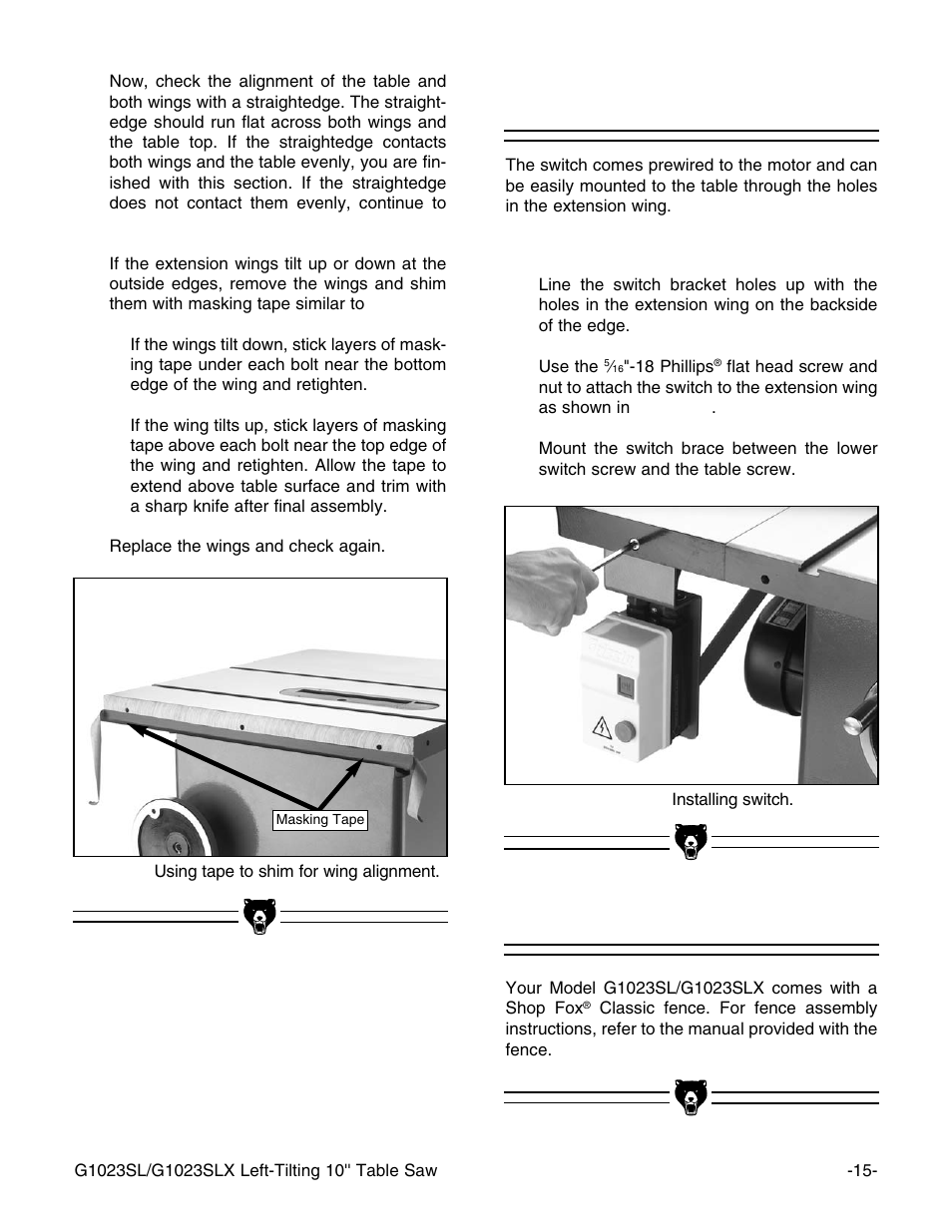 Fence, Switch | Grizzly G1023SL User Manual | Page 17 / 50