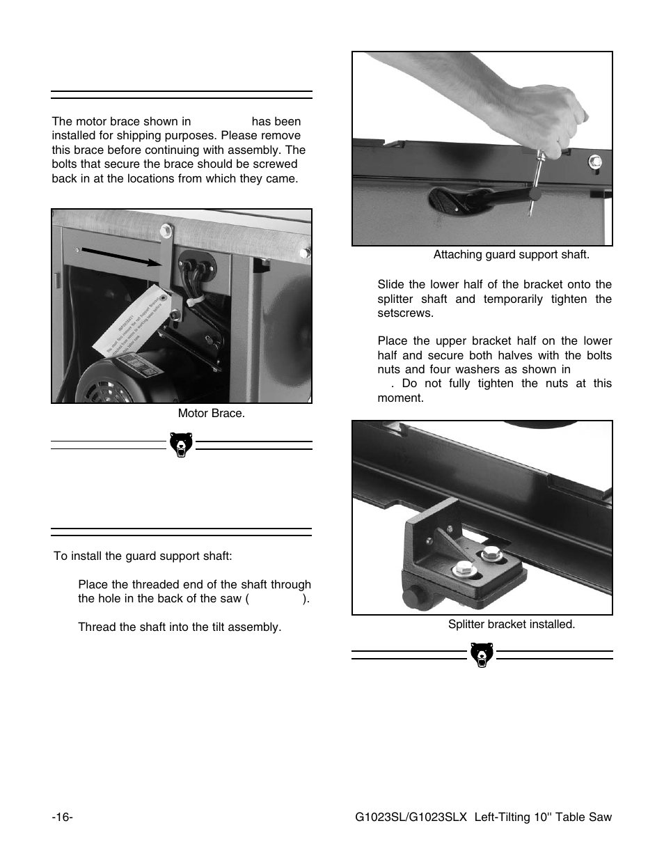 Guard bracket, Motor brace | Grizzly G1023SL User Manual | Page 18 / 50