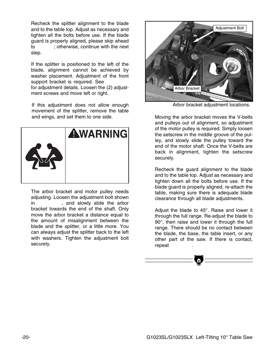 Grizzly G1023SL User Manual | Page 22 / 50