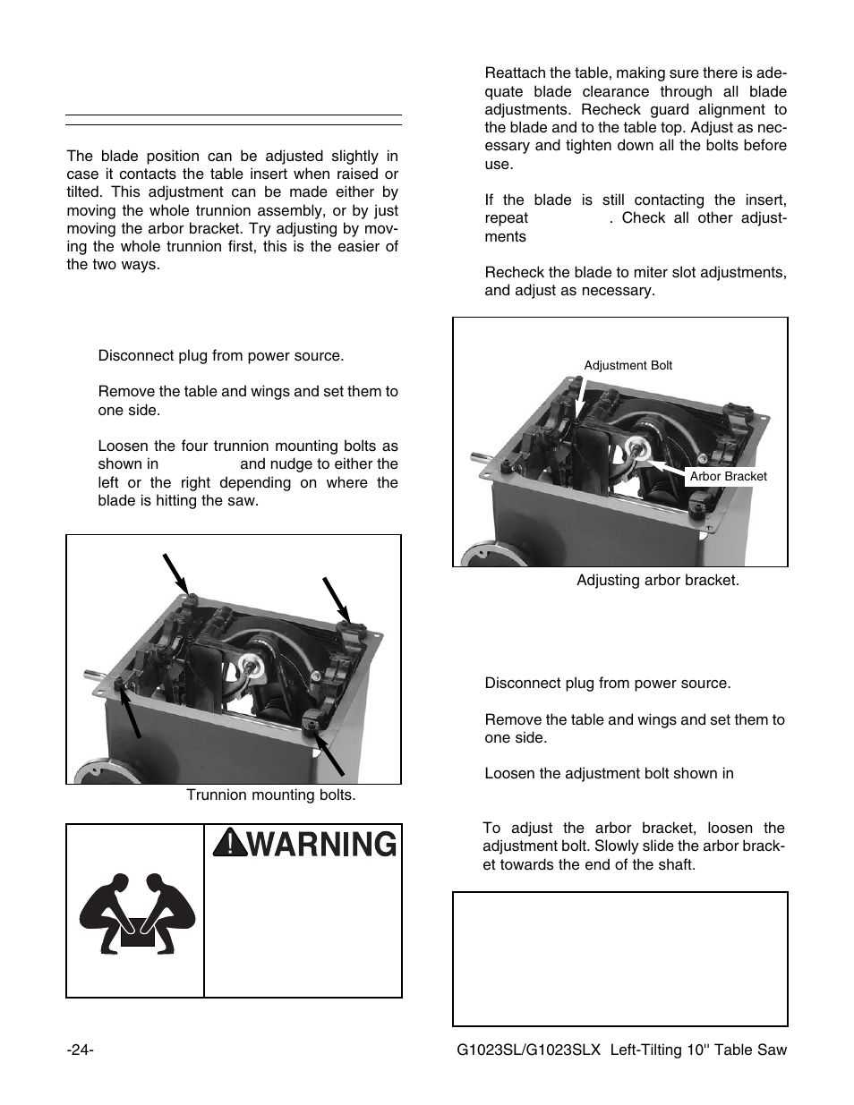 Blade alignment, Notice | Grizzly G1023SL User Manual | Page 26 / 50