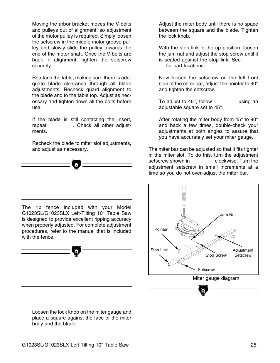 Rip fence, Miter gauge | Grizzly G1023SL User Manual | Page 27 / 50