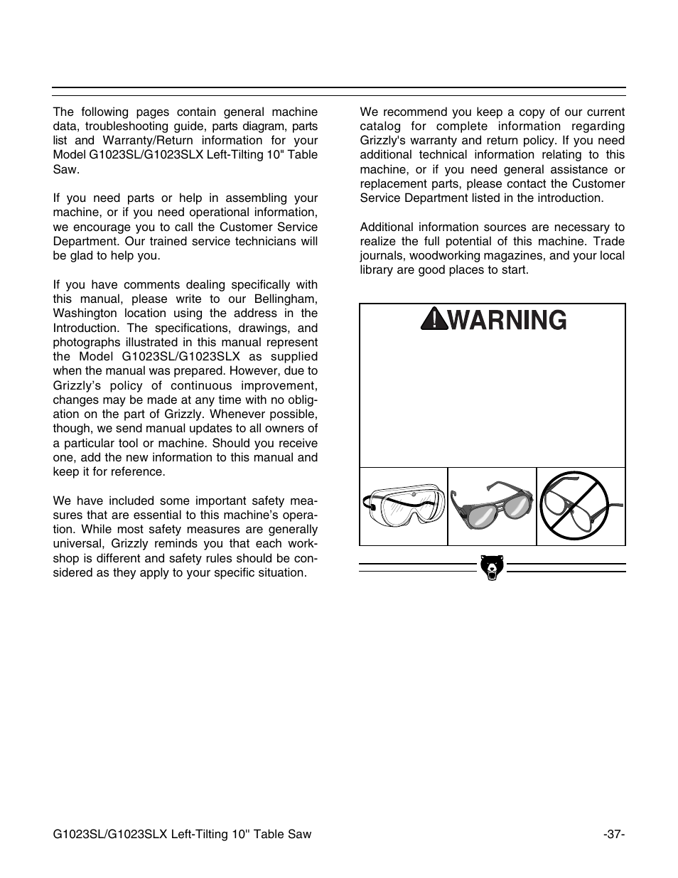 Grizzly G1023SL User Manual | Page 39 / 50