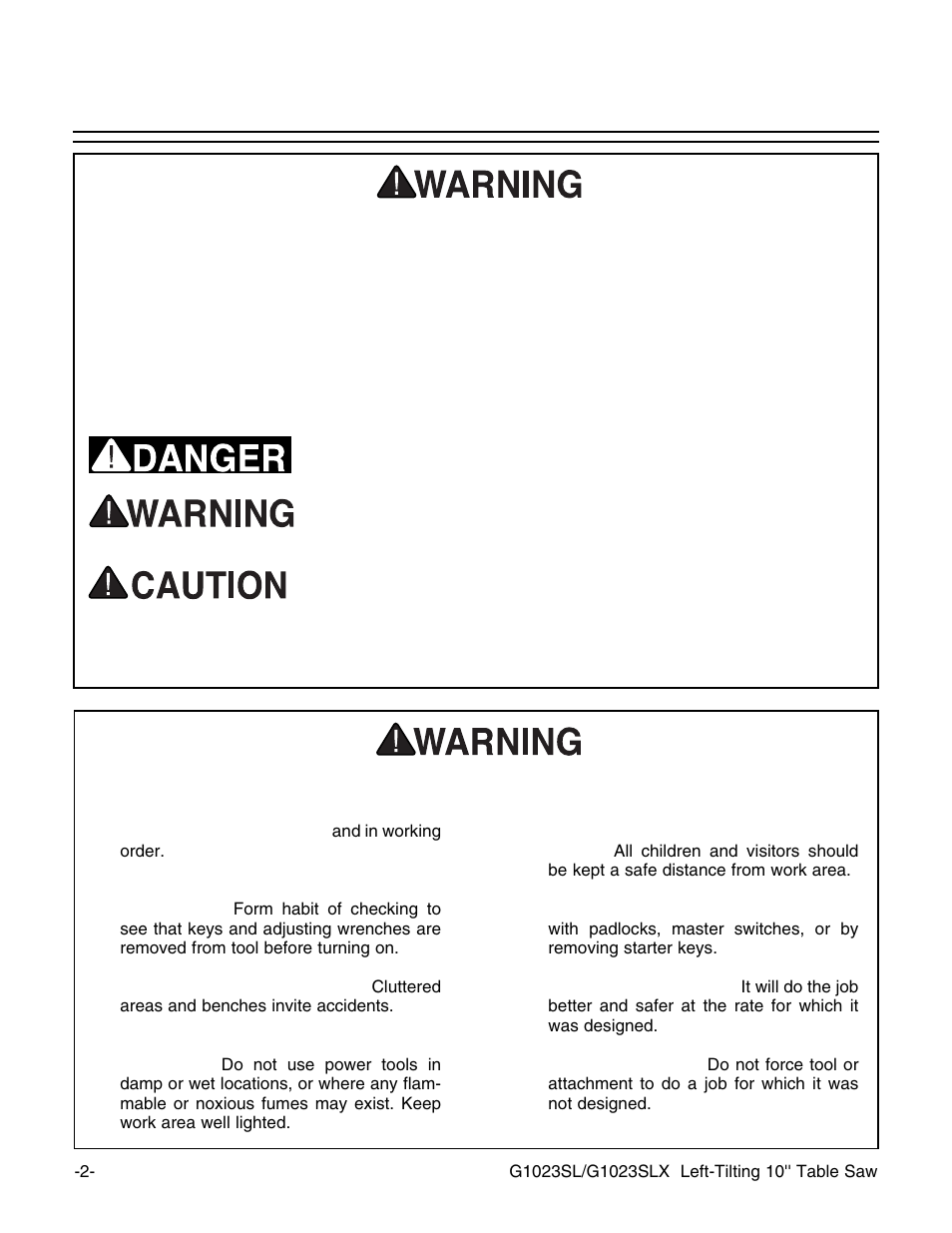 Safety instructions for power tools, Notice | Grizzly G1023SL User Manual | Page 4 / 50