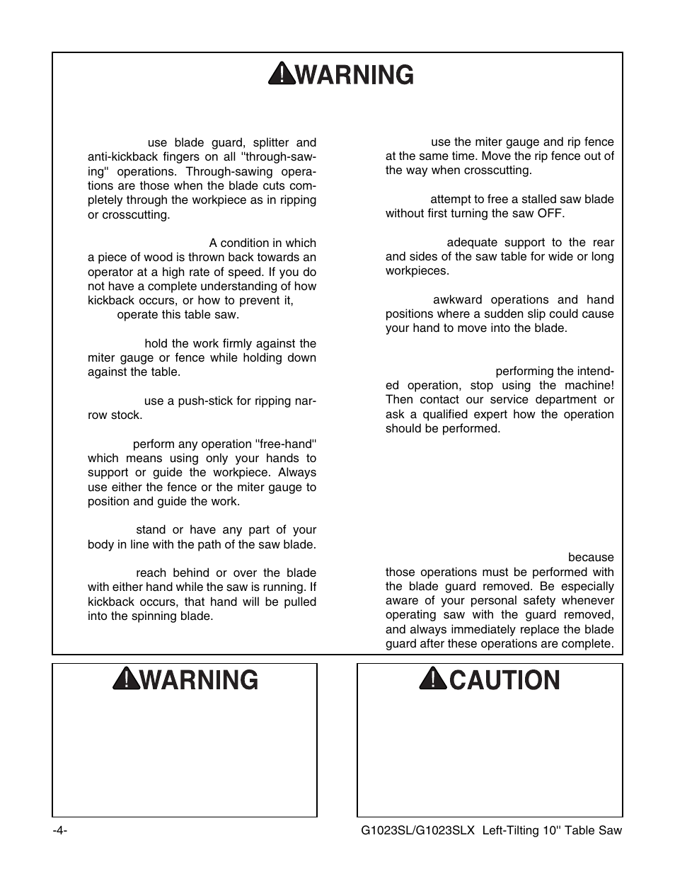 Additional safety instructions for table saws | Grizzly G1023SL User Manual | Page 6 / 50