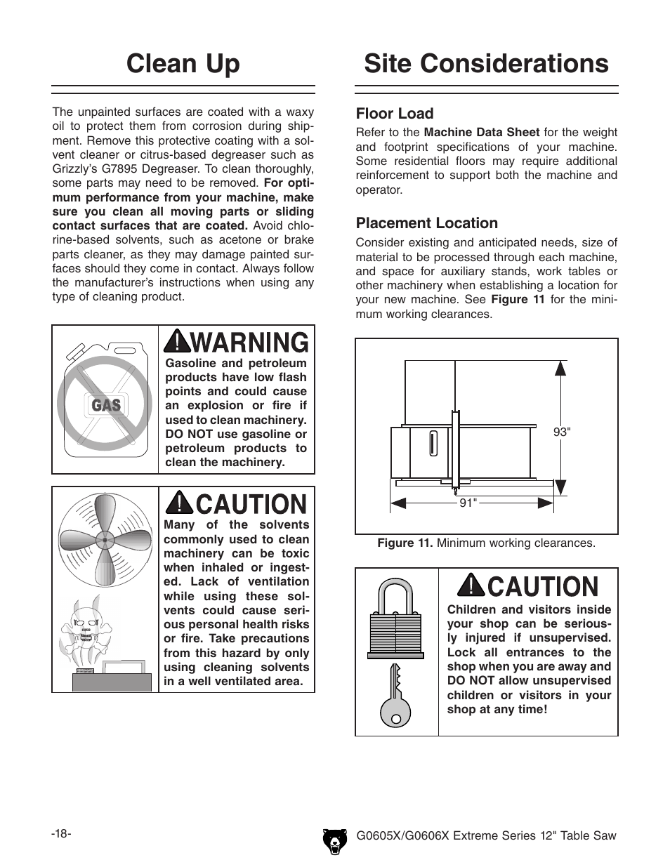 Site considerations clean up | Grizzly G0605X User Manual | Page 20 / 76