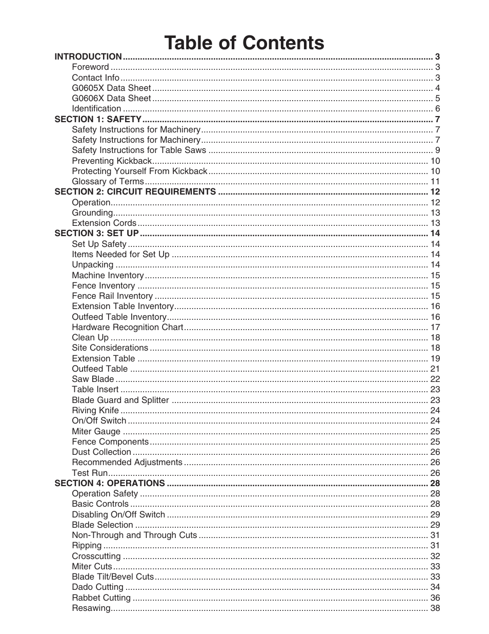 Grizzly G0605X User Manual | Page 3 / 76