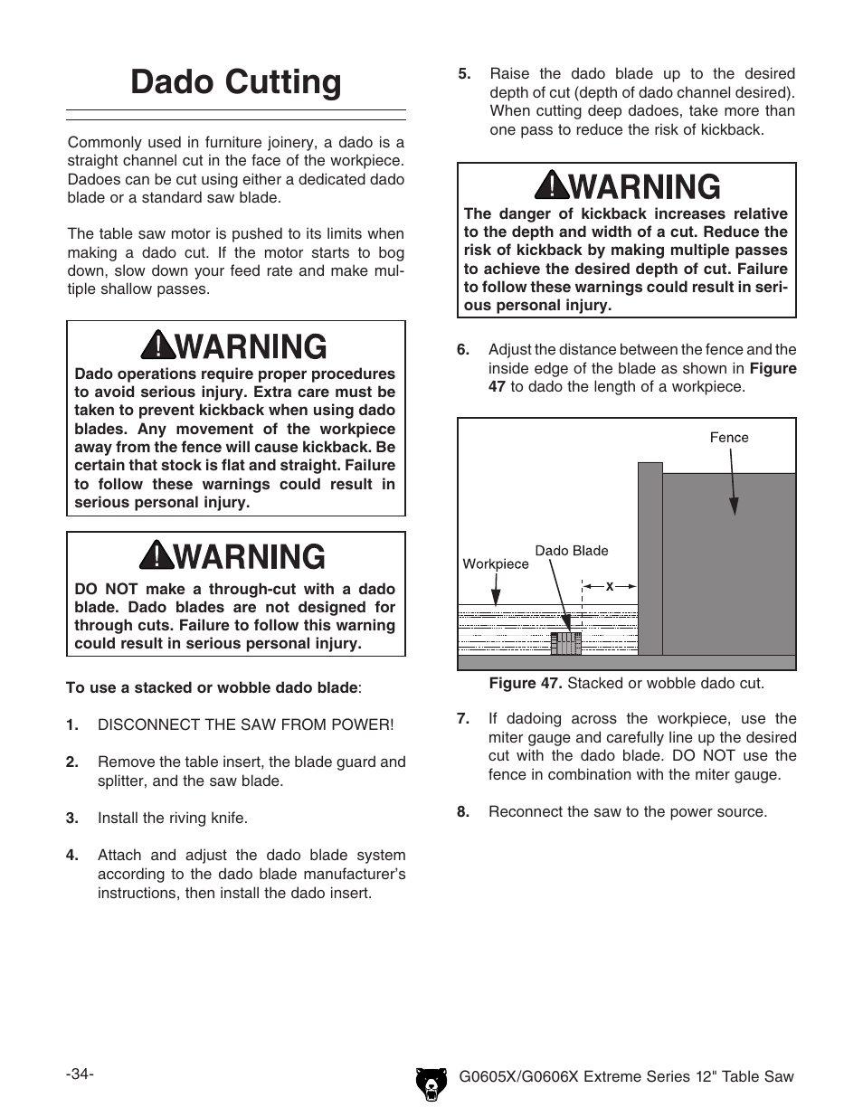 Dado cutting | Grizzly G0605X User Manual | Page 36 / 76