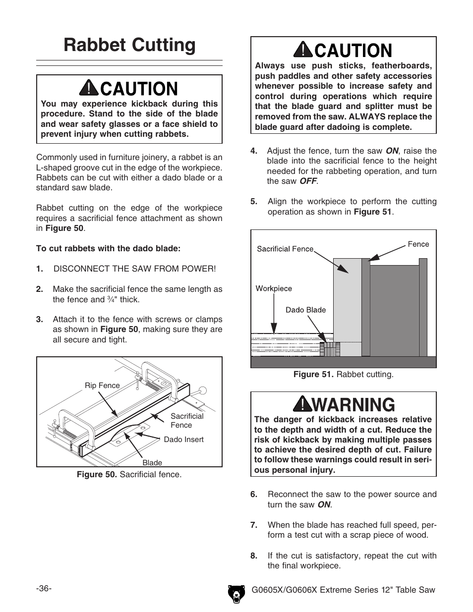 Rabbet cutting | Grizzly G0605X User Manual | Page 38 / 76