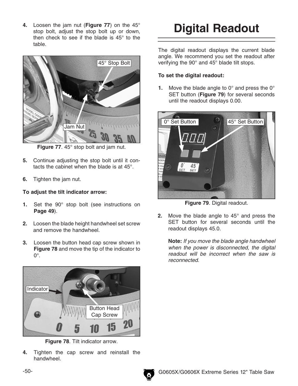 Digital readout | Grizzly G0605X User Manual | Page 52 / 76
