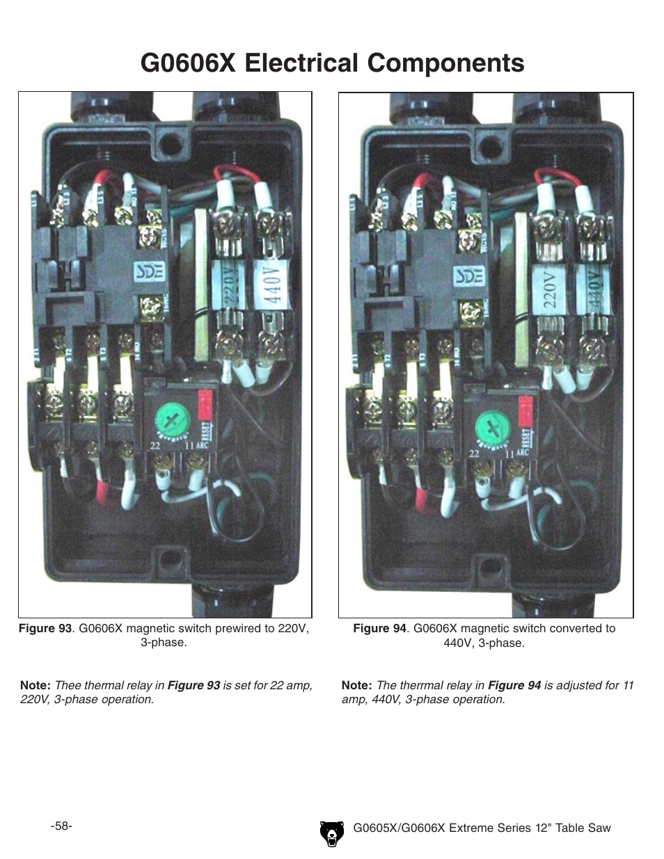 G0606x electrical components | Grizzly G0605X User Manual | Page 60 / 76
