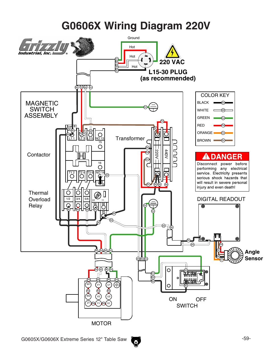 440v wiring | Grizzly G0605X User Manual | Page 61 / 76