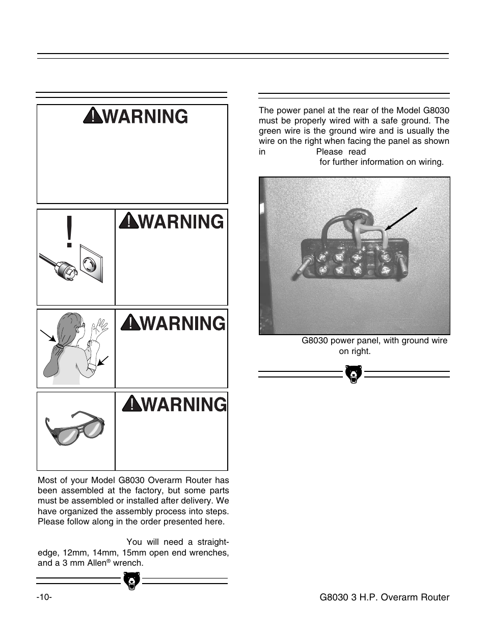 Beginning assembly, Power panel | Grizzly G8030 User Manual | Page 12 / 36