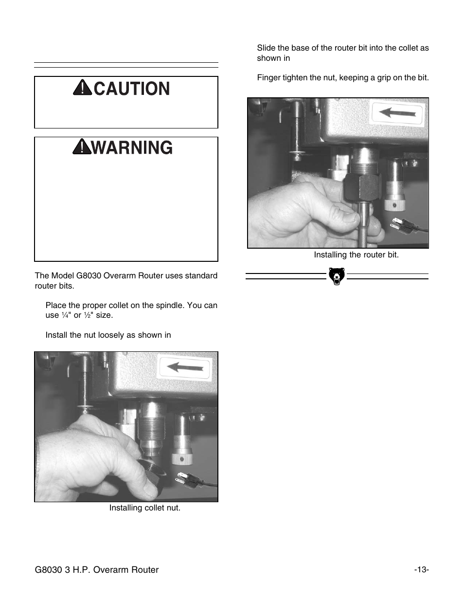 Bit installation | Grizzly G8030 User Manual | Page 15 / 36