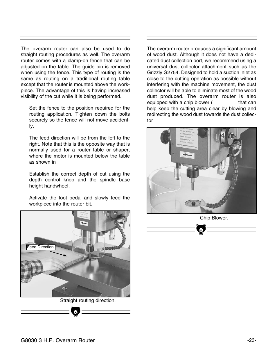 Dust control, Straight routing | Grizzly G8030 User Manual | Page 25 / 36