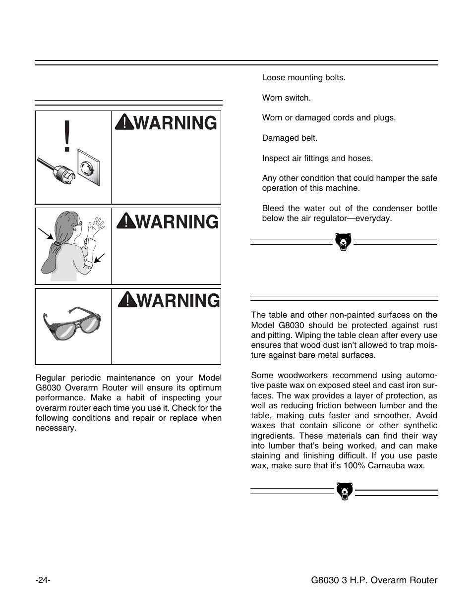 General table | Grizzly G8030 User Manual | Page 26 / 36