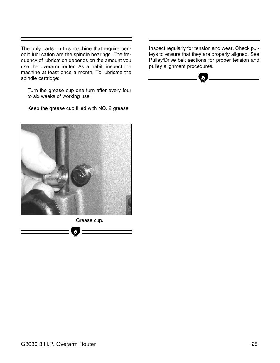 Drive belt, Lubrication | Grizzly G8030 User Manual | Page 27 / 36