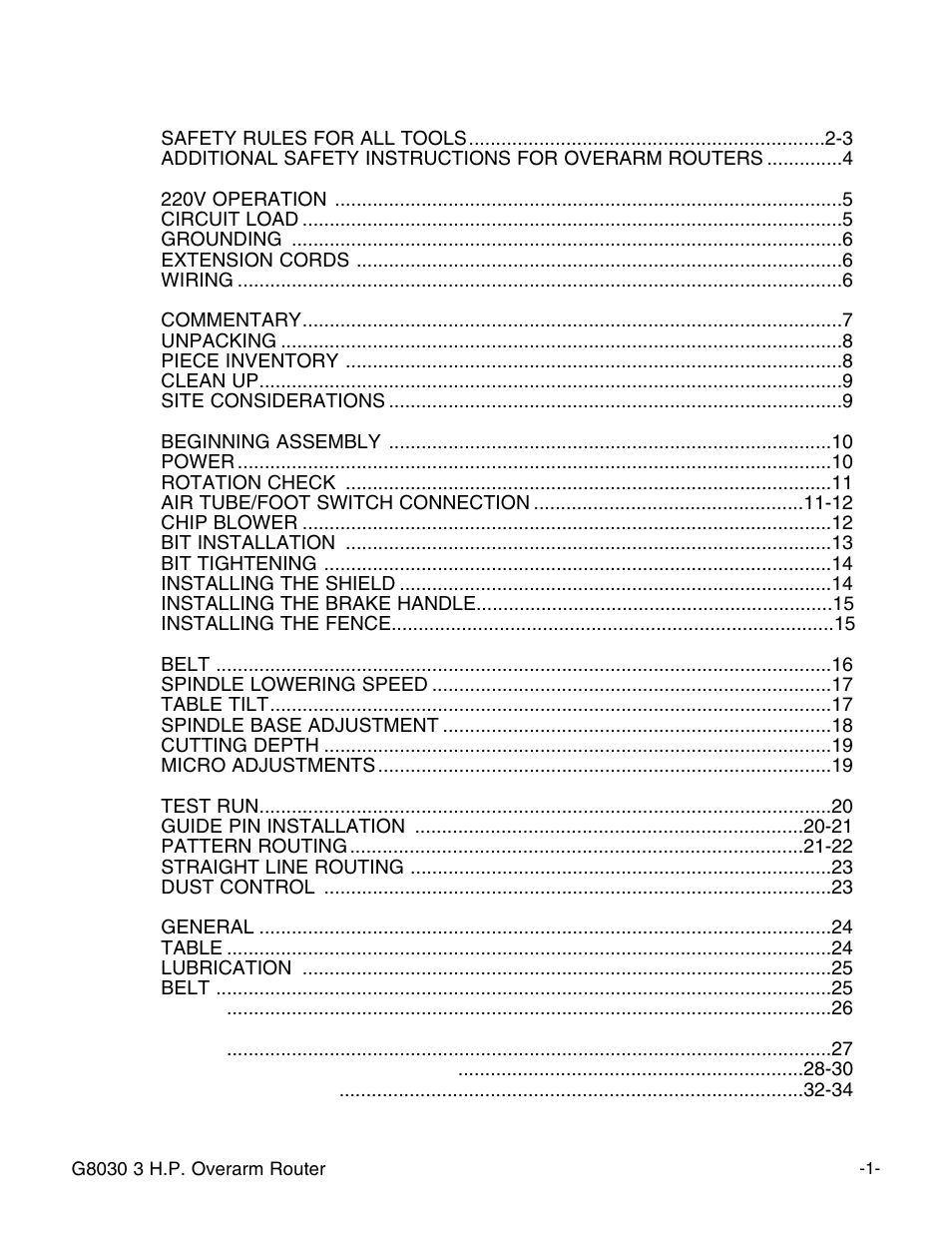 Grizzly G8030 User Manual | Page 3 / 36