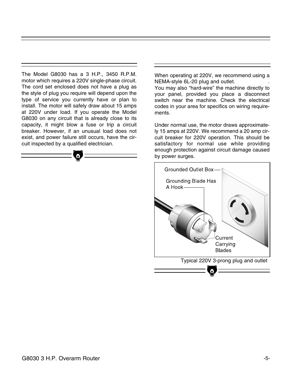 220v operation, Circuit load | Grizzly G8030 User Manual | Page 7 / 36