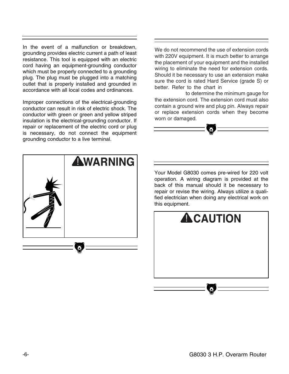 Extension cords, Wiring diagram, Grounding | Grizzly G8030 User Manual | Page 8 / 36