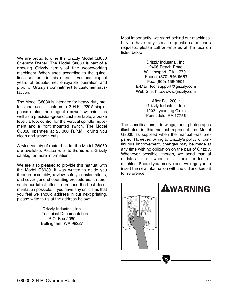 Commentary | Grizzly G8030 User Manual | Page 9 / 36