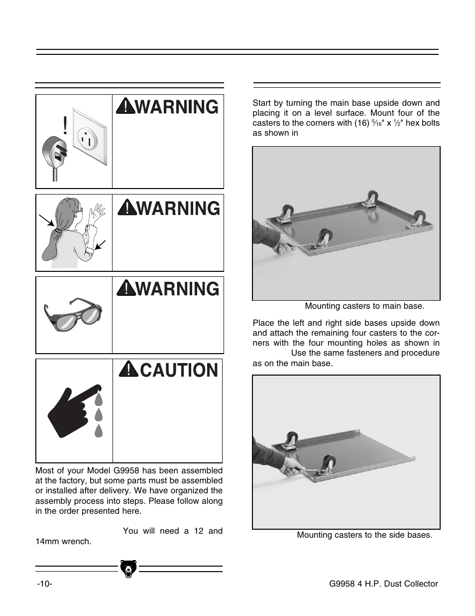 Beginning assembly, Base | Grizzly G9958 User Manual | Page 12 / 28