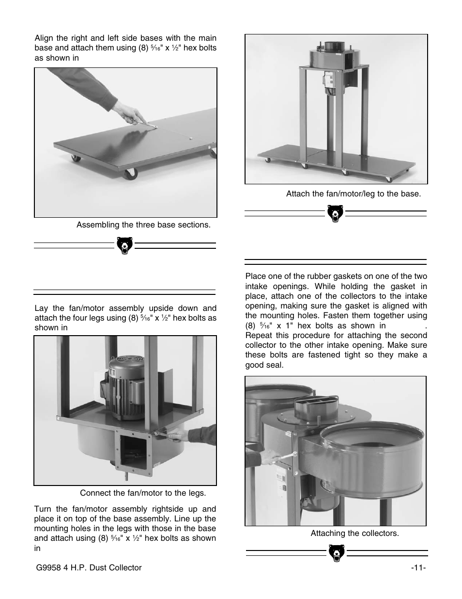 Fan/motor assembly, Collectors | Grizzly G9958 User Manual | Page 13 / 28