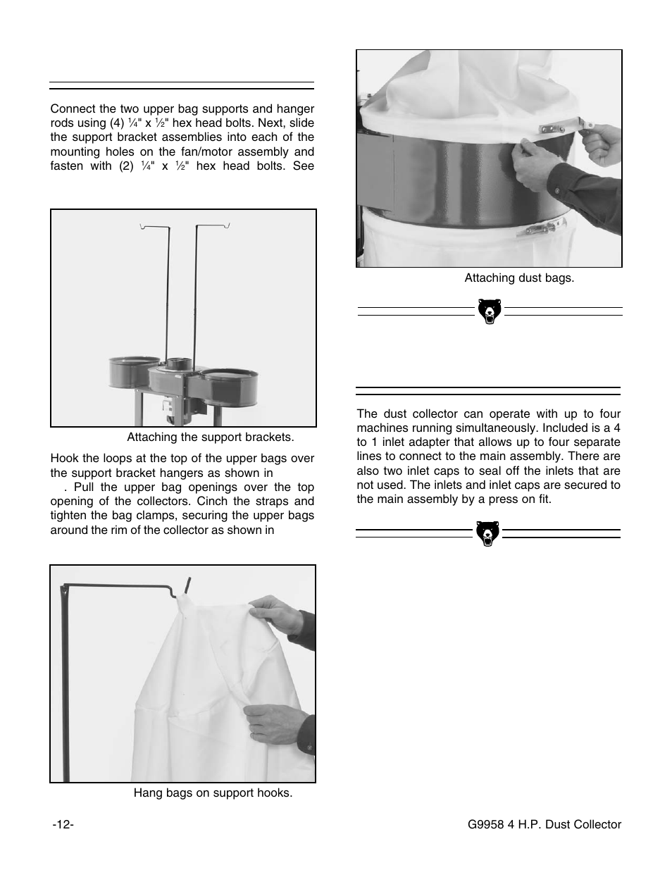 Support brackets, 4 to 1 inlet | Grizzly G9958 User Manual | Page 14 / 28