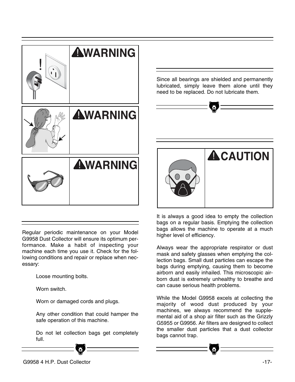 Lubrication bag cleaning, General | Grizzly G9958 User Manual | Page 19 / 28